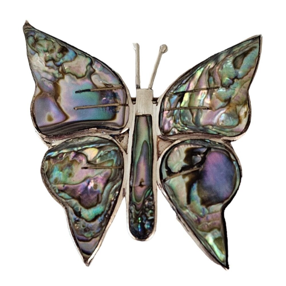 Sterling Silver Mexico Abalone Inlay Butterfly Brooch Pin L289